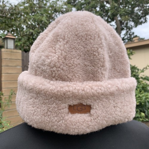 UGG CURLY SHEEPSKIN CUFF HAT WOMENS S/M APPLE BLOSSOM REAL