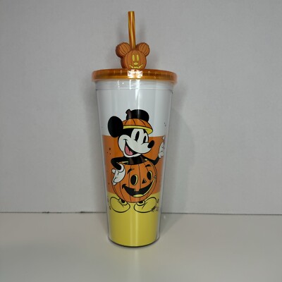 Disney Mickey Mouse Halloween Candy Corn Tumbler w/ Pumpkin Mickey Straw Topper