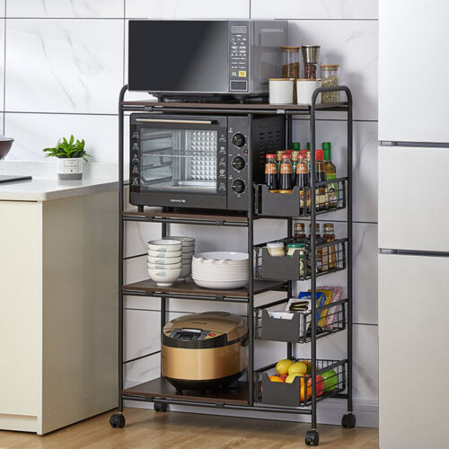 4 Tier Rolling Kitchen Storage Cart Microwave Oven Rack Coffee Maker Stand Shelf