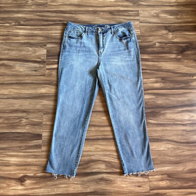 Seven7 Womens Jeans 12 Blue Weekend Easy Fit Boyfriend Straight Cropped Raw Hem
