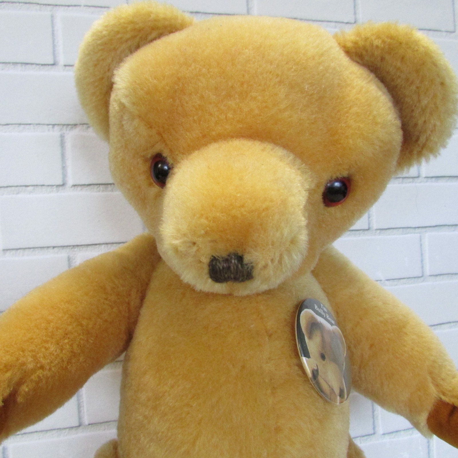 Vintage House of Nisbet Bully Bear Plush Mohair Tan Stuffed Animal Button Pin