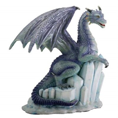 Icy Blue Ice Dragon Sitting on Glacier Figurine Statuette Fairy Tale Fantasy New