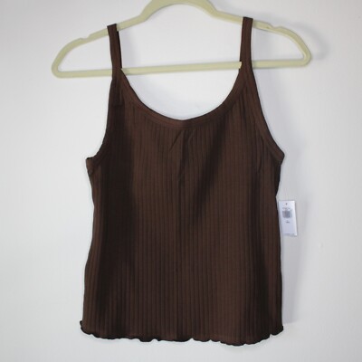 Old Navy Womens Brown Rib Knit Lettuce Hem Cropped Tank Top Cami Size L Tall