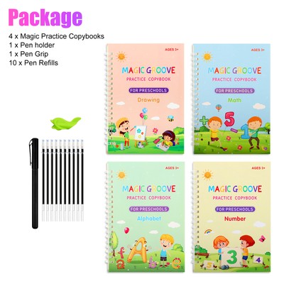 16Pcs Magic Practice Copybook Set Reusable English Number Calligraphy Book Kids
