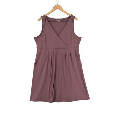 Eddie Bauer Womens XL Plum Purple Sleeveless Faux Wrap Empire Waist Pocket Dress