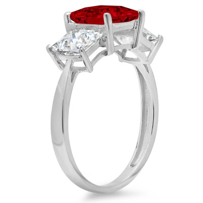 Pre-owned Pucci 3 Princess 3 Stone Real Red Garnet Classic Bridal Statement Ring 14k White Gold