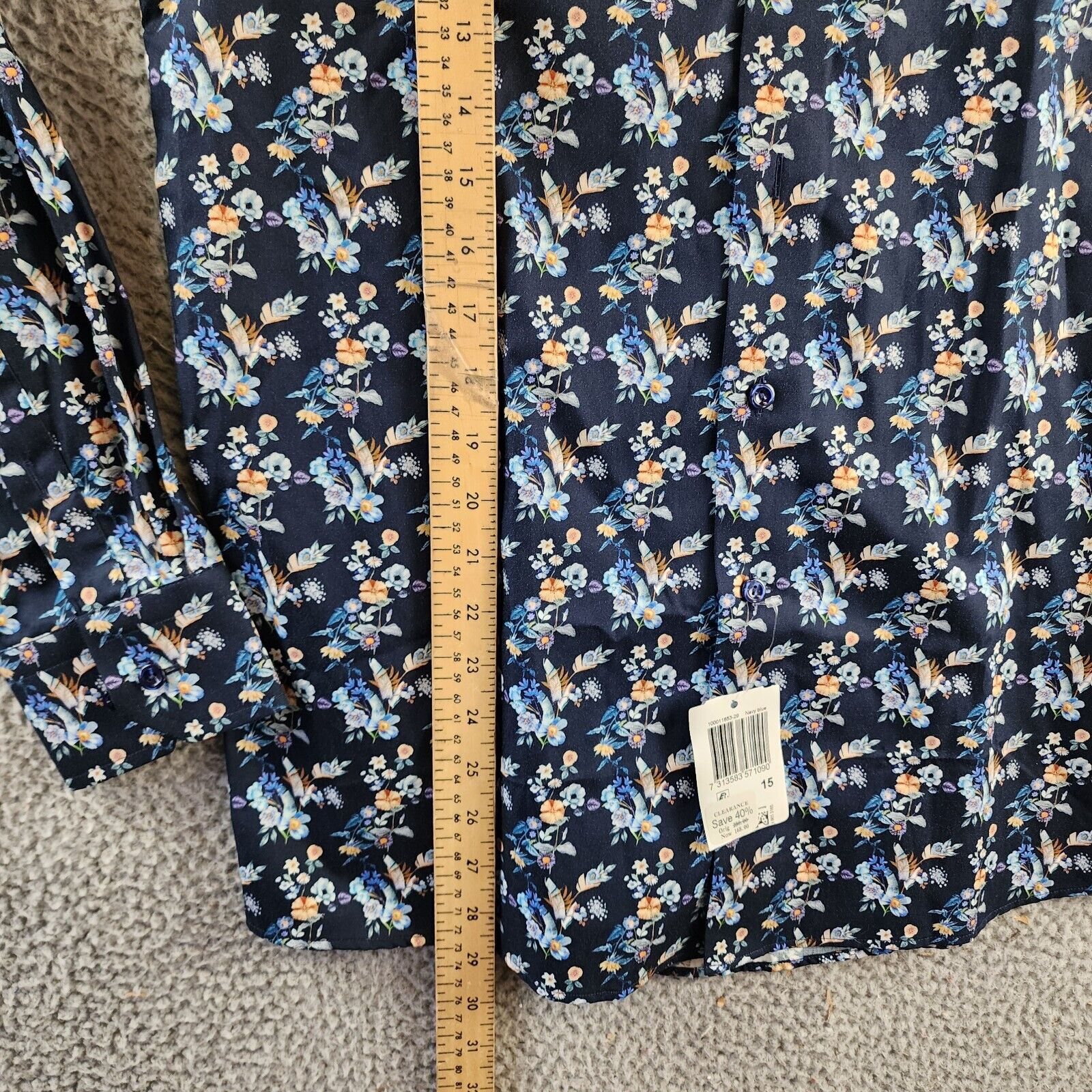 Eton Contemporary Fit Floral Print Dress Shirt Mens 38 15 Navy Multi Long Sleeve - Picture 6 of 13