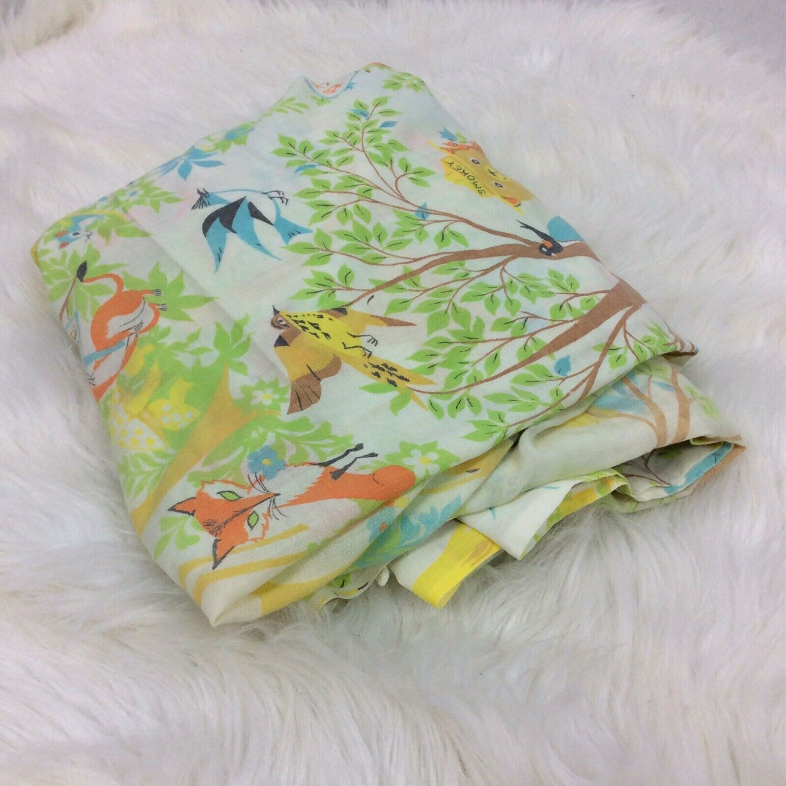 Vtg Smokey The Bear & Friend Fitted Twin Sheet 39 x 75 Mattress Fieldcrest Faded