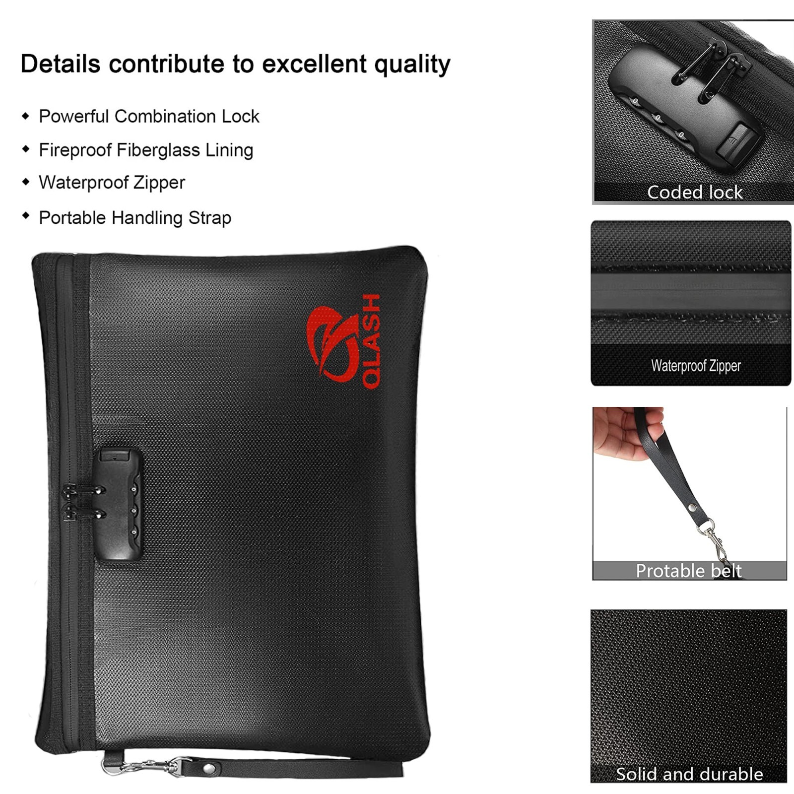 FireProof Document Bag with Lock,  14x10" Large Money Pouch for  Cash  A4 Paper