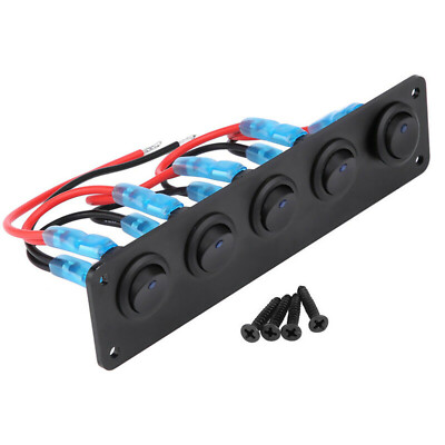 DC 12V-24V 5 Gang Blue LED Light Rocker Switch Panel Circuit Marine Boat Breaker