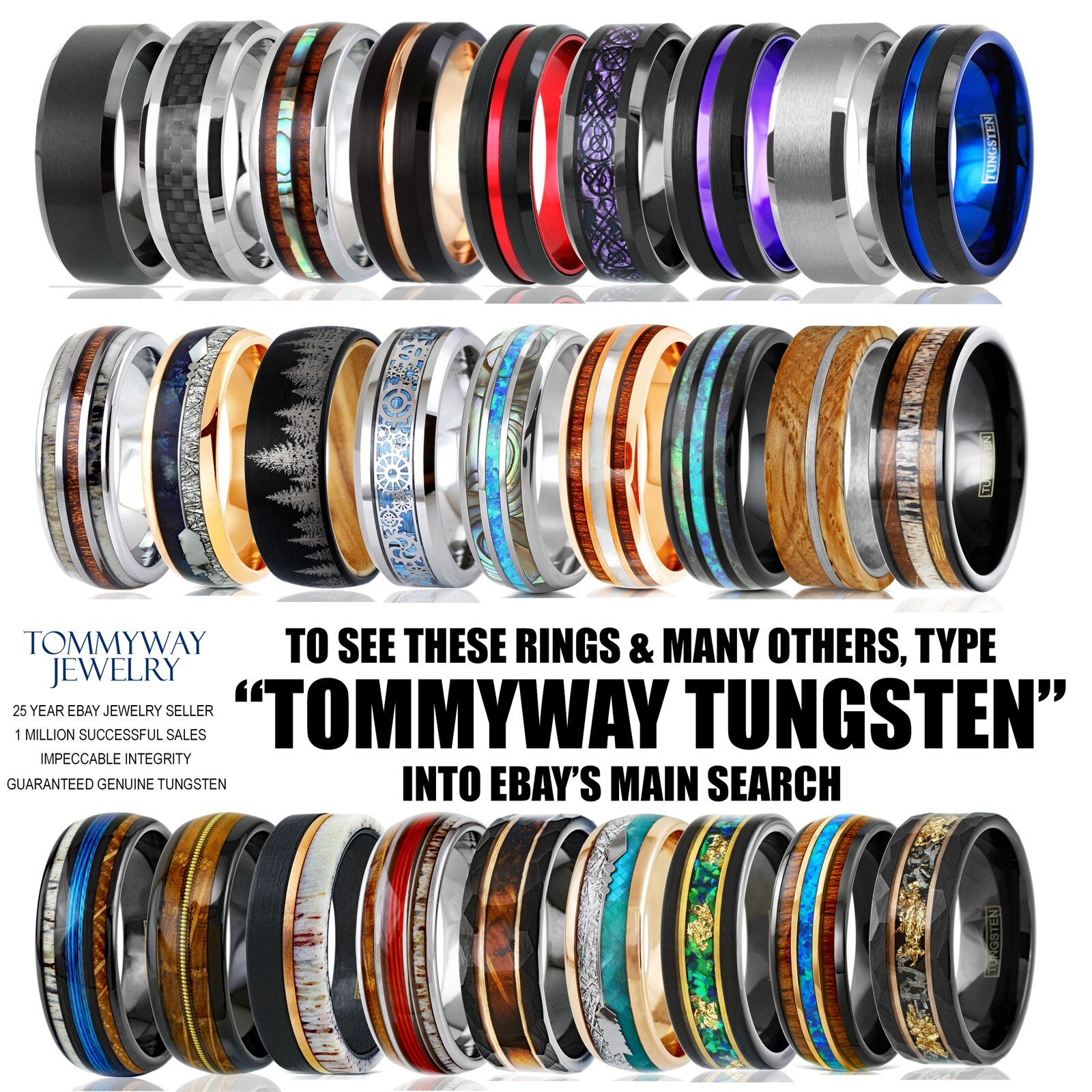 Tungsten Carbide Men's Ring Silver with Black Carbon Fiber Stripe Wedding Band