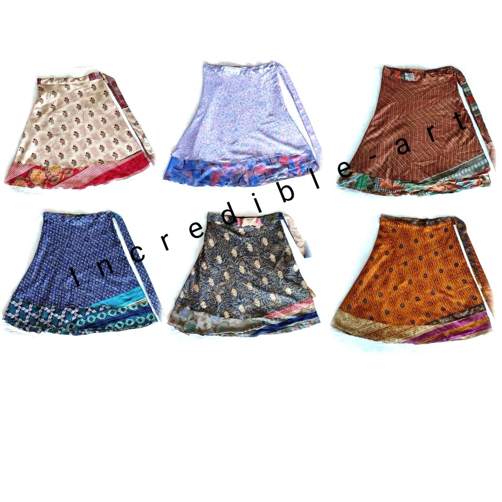 Pre-owned Vintage 25 Pcs Lot 72"w 28"l  Silk Sari Wrap Skirt Multicolor Reversible Bohemian