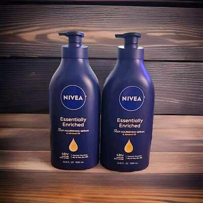 2x NIVEA Essentially Enriched Body Lotion for Dry Skin, 33.8 Fl Oz Pump Bottle