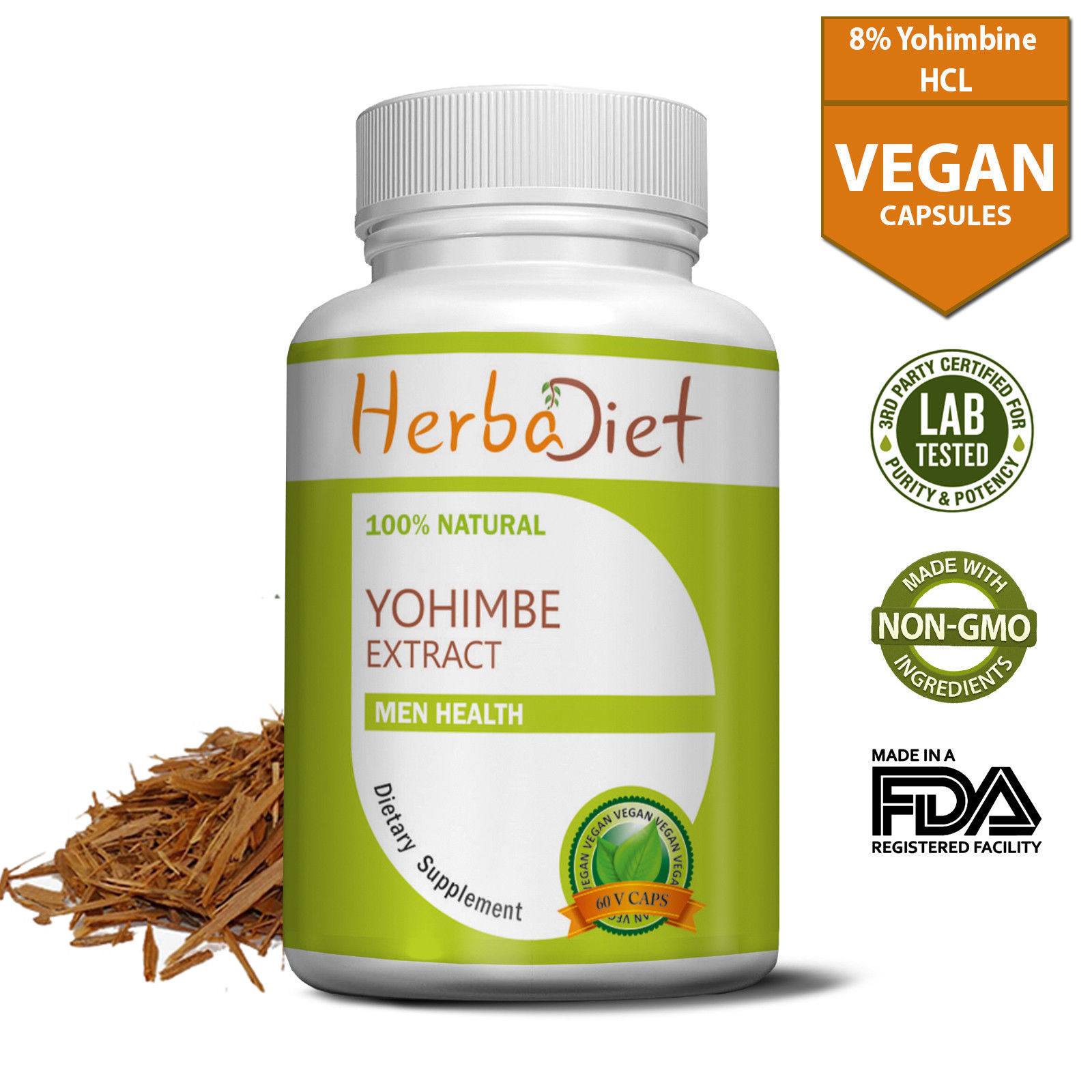 Yohimbe Bark Extract Capsules Yohimbiine HCL 8 Fat Burner Loss Energy