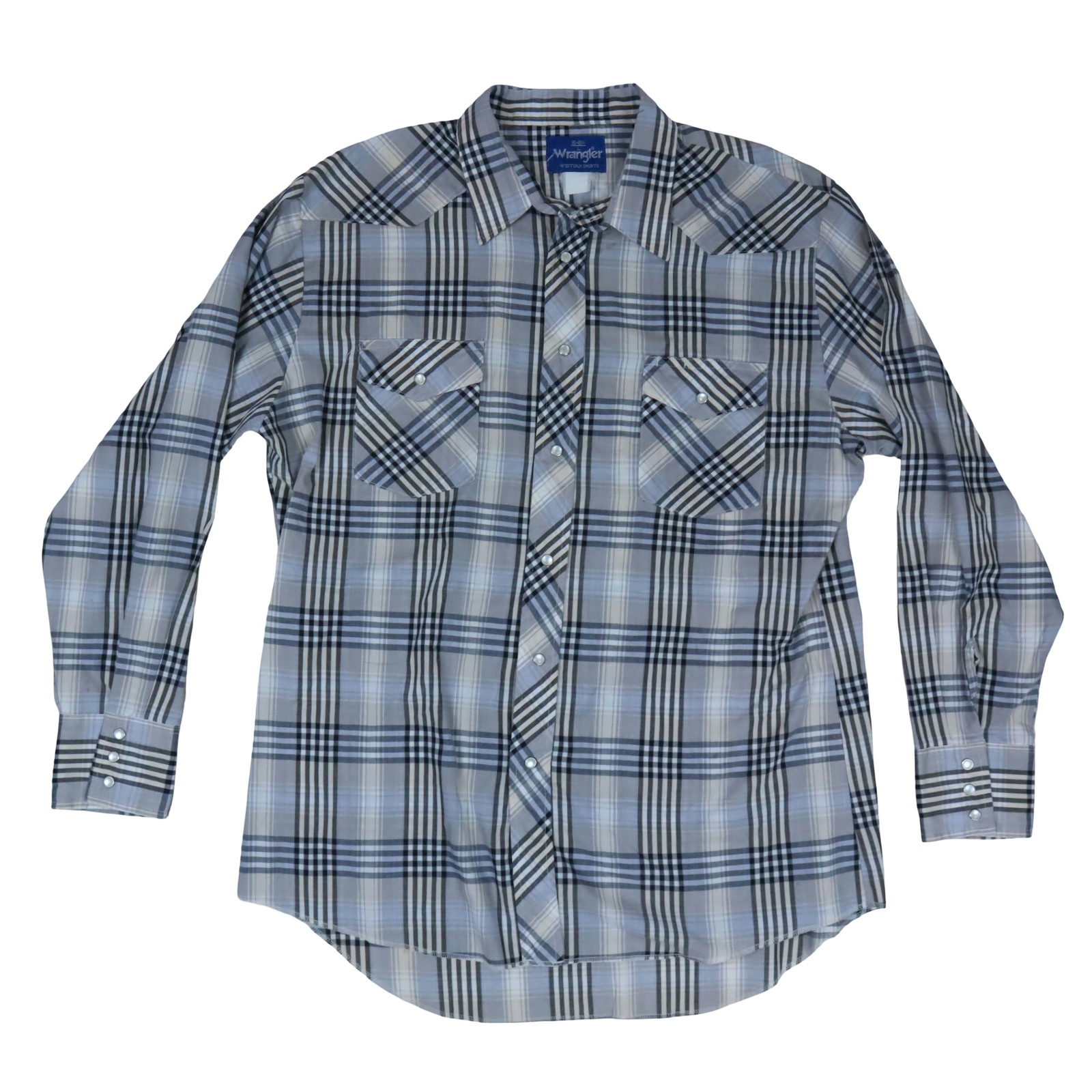 Vintage Wrangler Western Shirt Pearl Snap Plaid Long Sleeve 1980s Men's Large
