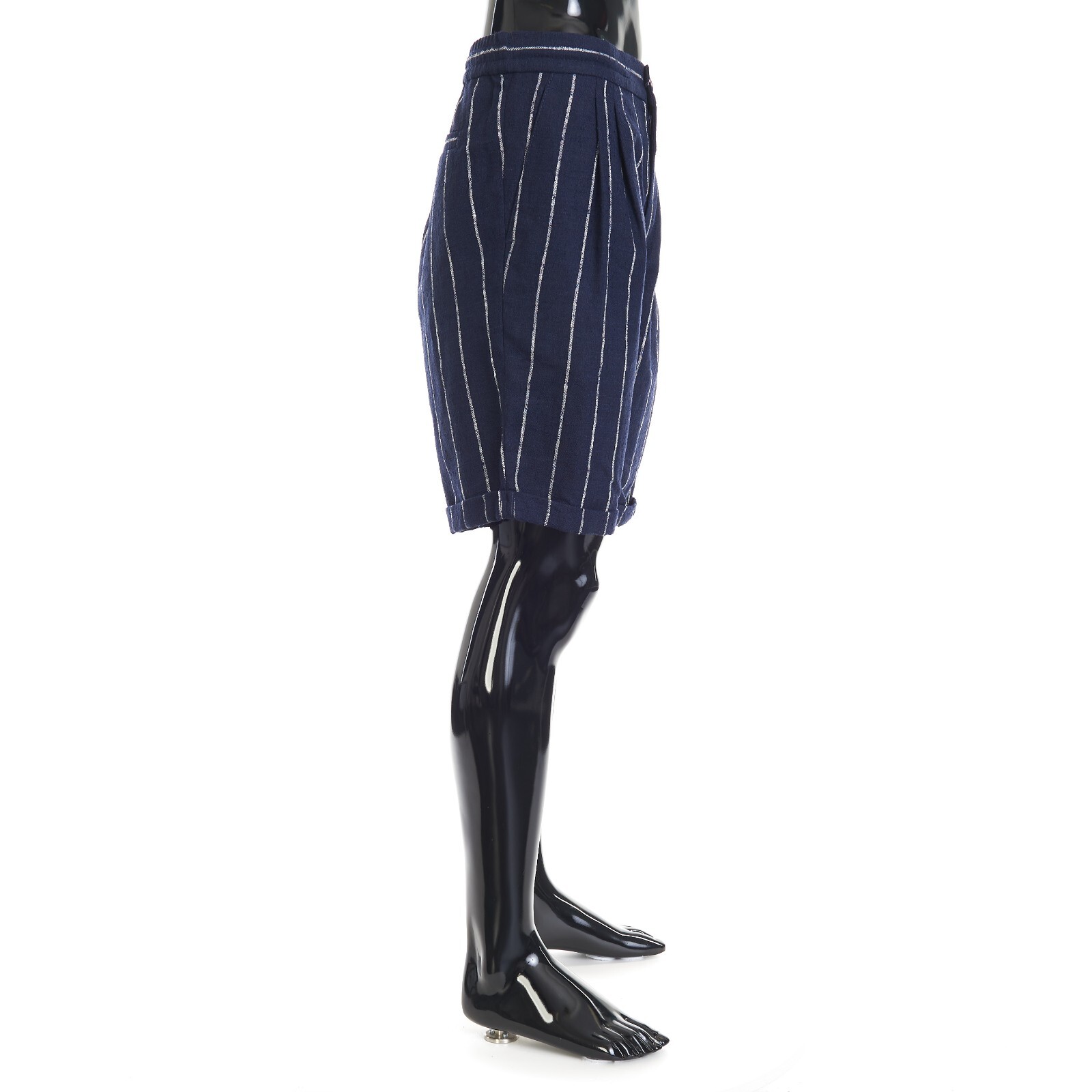 Pre-owned Brunello Cucinelli 1395$ Navy Chalk Stripe Bermuda Shorts - Drawstring, Pleats In Blue