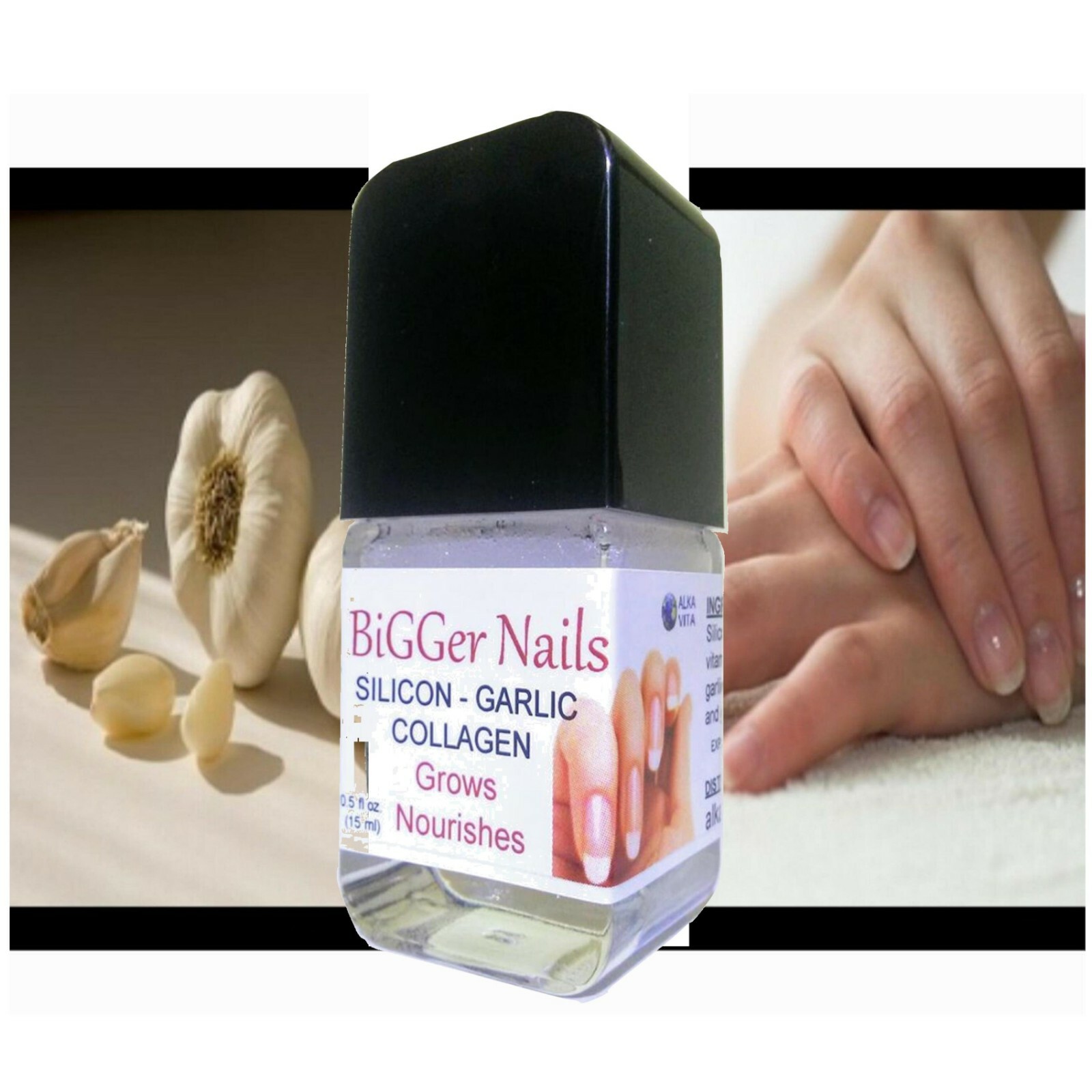 Nail Growth Thickener Gel GARLIC SILICON CALCIUM COLLAGEN & CASTOR OIL ALKAVITA