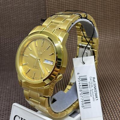 Pre-owned Seiko 5 Snke56k1 Automatic Gold Tone Stainless Steel Analog Men's Dress Watch