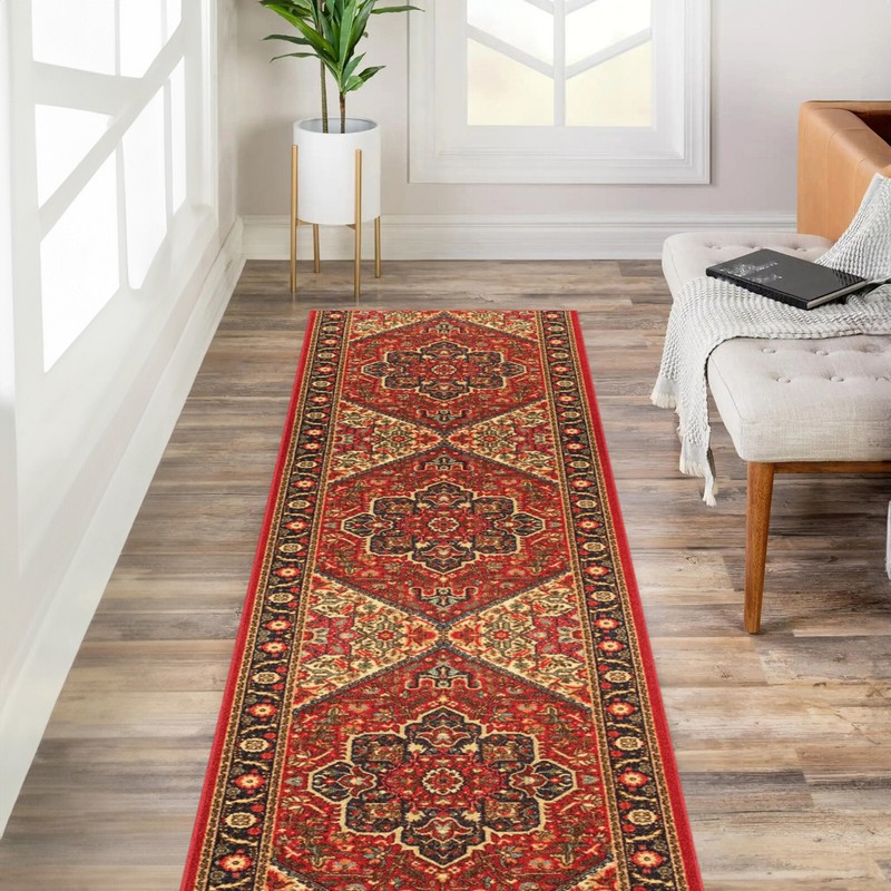 Custom Size Hallway Runner Rug Non Slip Rubber Back RED