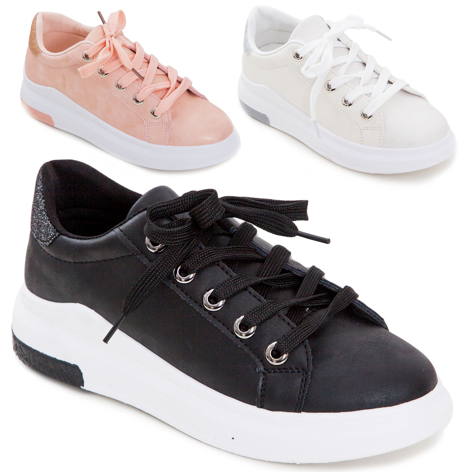 Sneakers donna scarpe sportive brillantini glitter stringate casual sexy BK25 | eBay