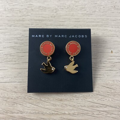 NWT Marc Jacobs Womens Flying Bird Dangle Earrings Gold/Red