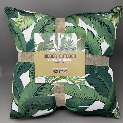 2 TOMMY BAHAMA Swaying Palms Leaf Throw Pillow Set Indoor/Outdoor Tropical 18''