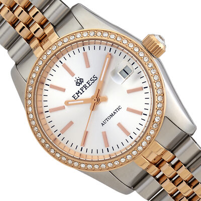 Pre-owned Empress Constance Automatic Bracelet Watch W/date - Rose Gold/white