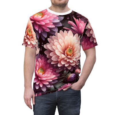 Ultra Realistic Aster Flowers Pattern Unisex Cut & Sew Tee (AOP)