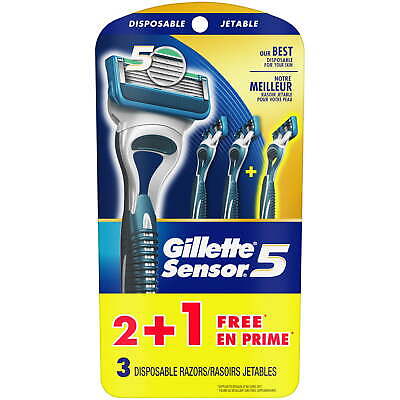 Gillette Sensor5 Men's Disposable Razors, Pack of 2 + 1 Free Bonus Razor