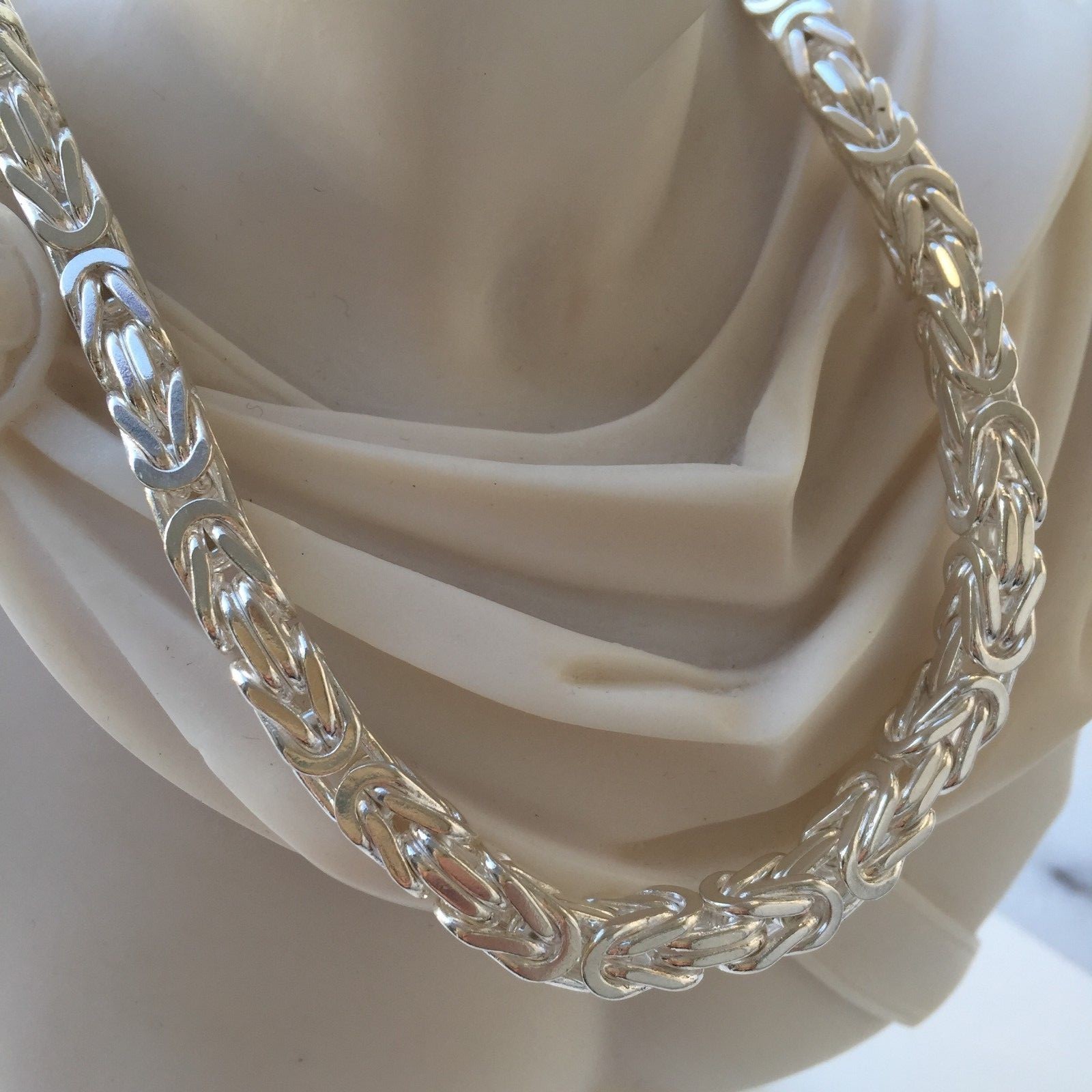 Pre-owned Handmade 8mm 925 Sterling Silver Mens Chain Necklace Byzantine Silver Chain 20inch 175gr