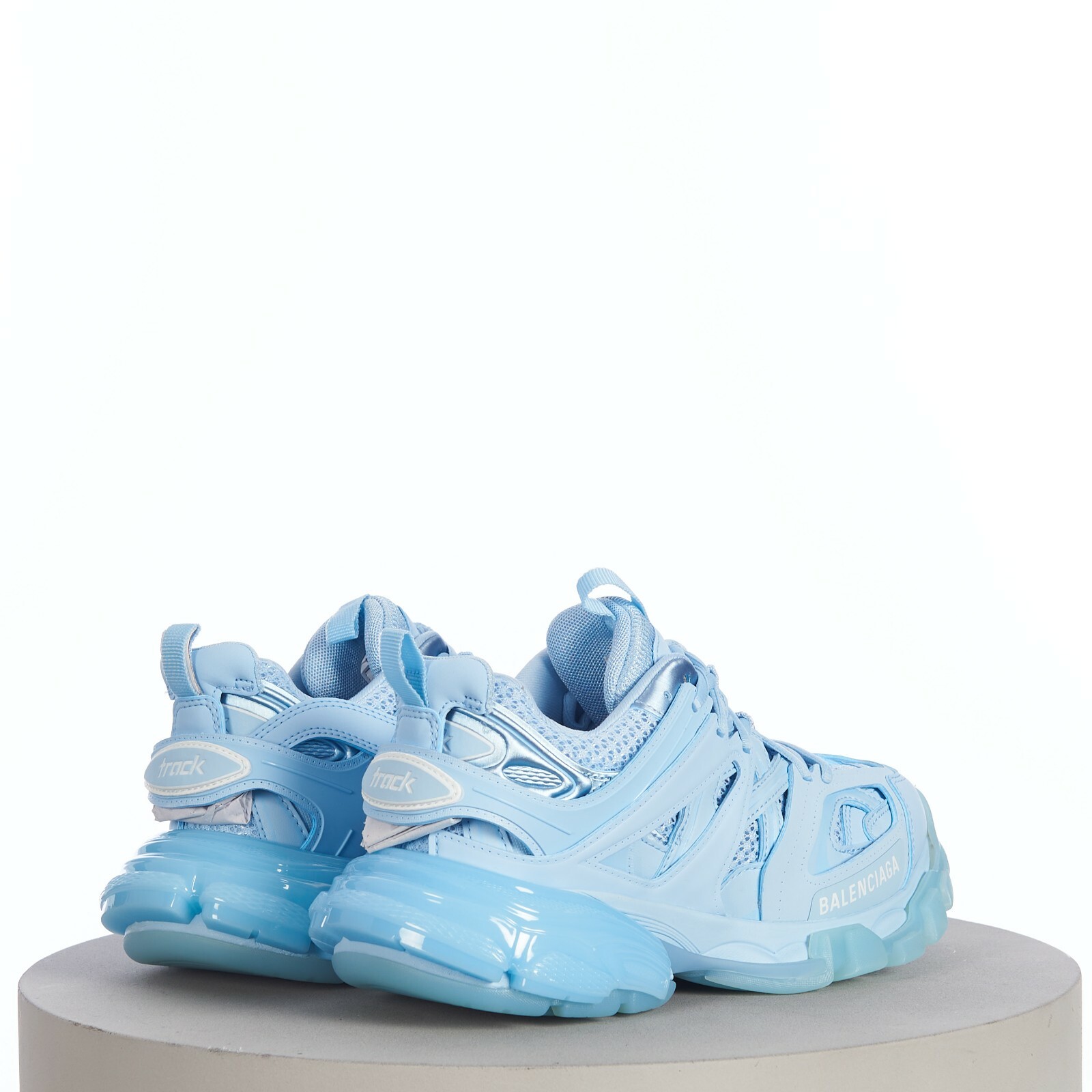 Pre-owned Balenciaga 1050$ Women's Track Clear Sole Sneaker - Light Blue Mesh And Nylon