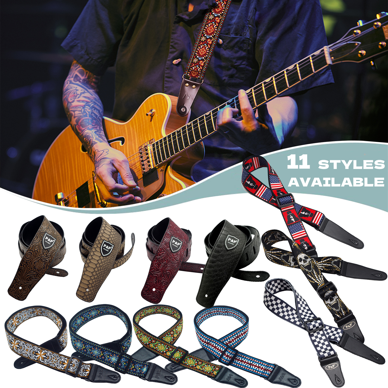 Embossed For Acoustic Electric Guitar Strap Gift
