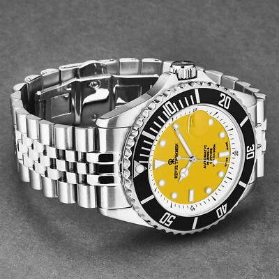 Pre-owned Revue Thommen Men's 'diver' Yellow Dial Ss Bracelet Swiss Automatic 17571.2930