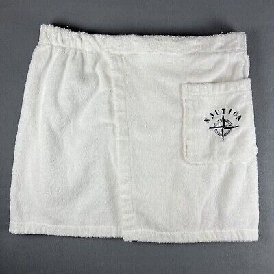 NAUTICA Men's Adjustable Waist Cotton Terry Bath/Shower Wrap White One Size VTG
