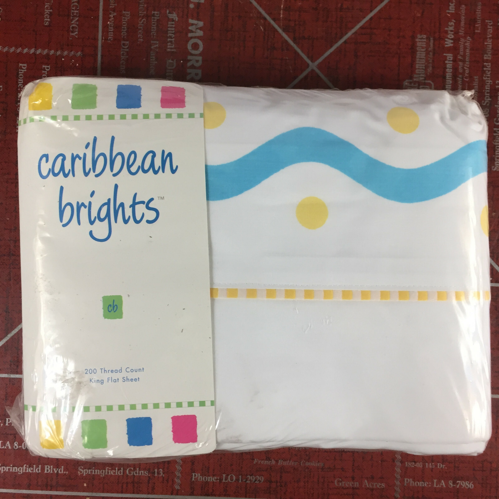 Vintage 80s 90s Caribbean Brights Bed Sheet Tropical Beach Surf King Flat Sheet