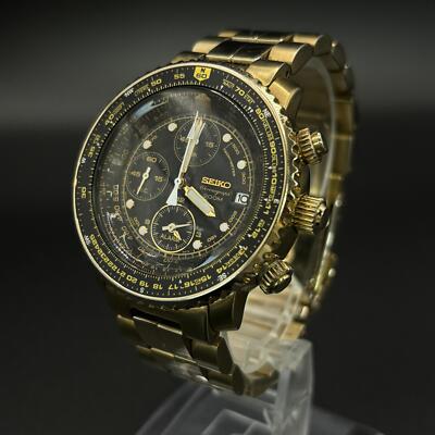 Excellent] SEIKO 7T62-0EB0 Chrono 200m GOLD & BLACK Qz Men's