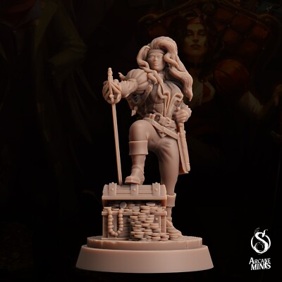 Human Pirate Queen Swashbuckler Pose 1 | Arcane Minis | D&D Miniature