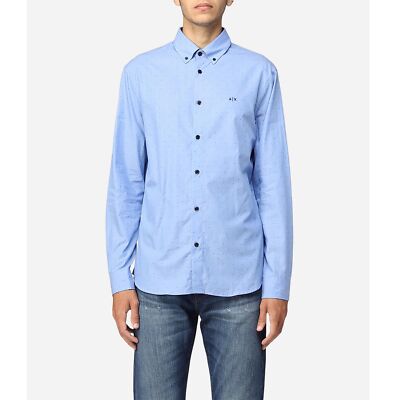 CAMICIA CAMICIE UOMO AX ARMANI EXCHANGE 6LZC27 ZNZTZ CELESTE ORIGINALE AI 2023