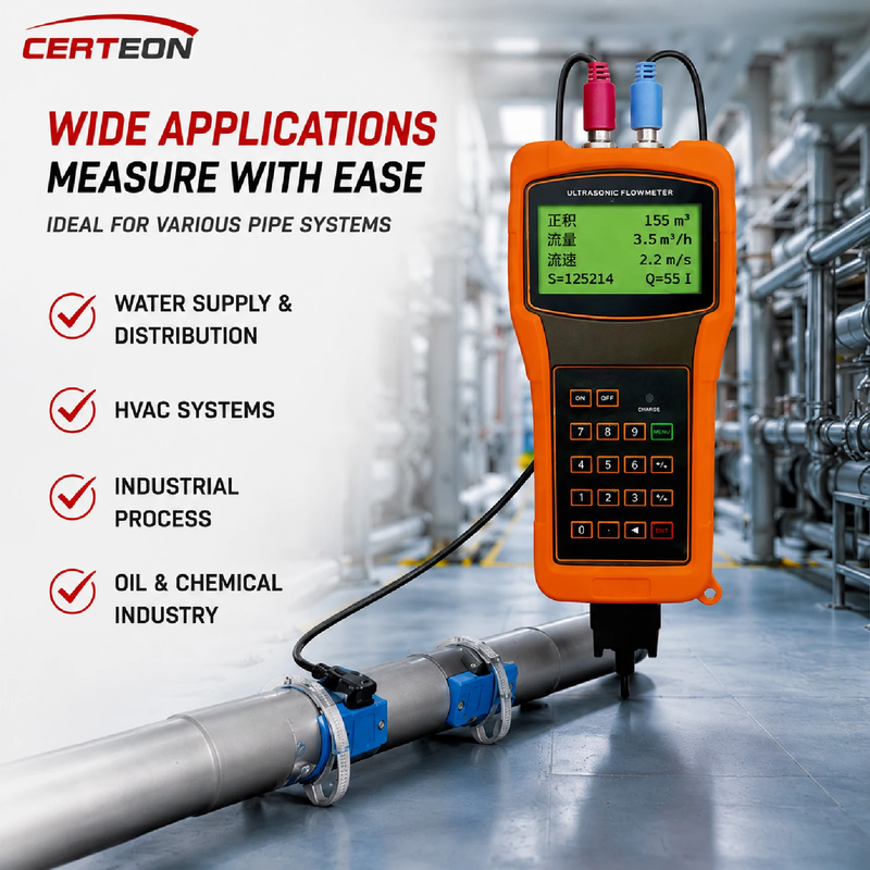 TUF-2000H Digital Ultrasonic Flow Meter Handheld Clamp On Liquid Flowmeter for W