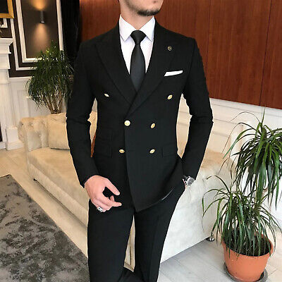Pre-owned Handmade Special Gift For Him Black Suit Designer Wedding Casual Dinner Suit (coat+pants)