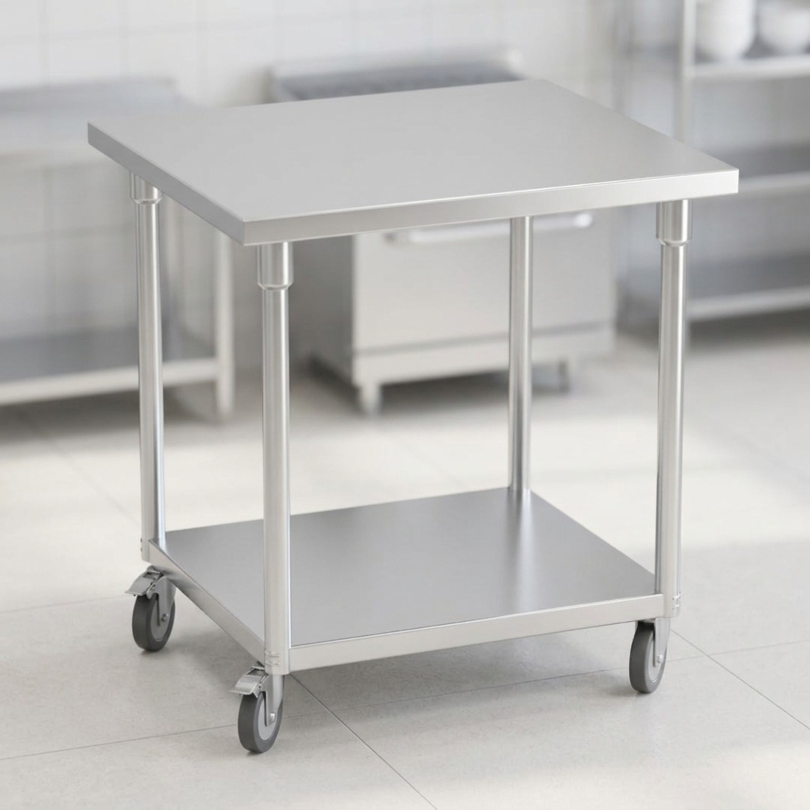 SOGA Commercial Stainless Steel Work Bench With Wheels 80cm