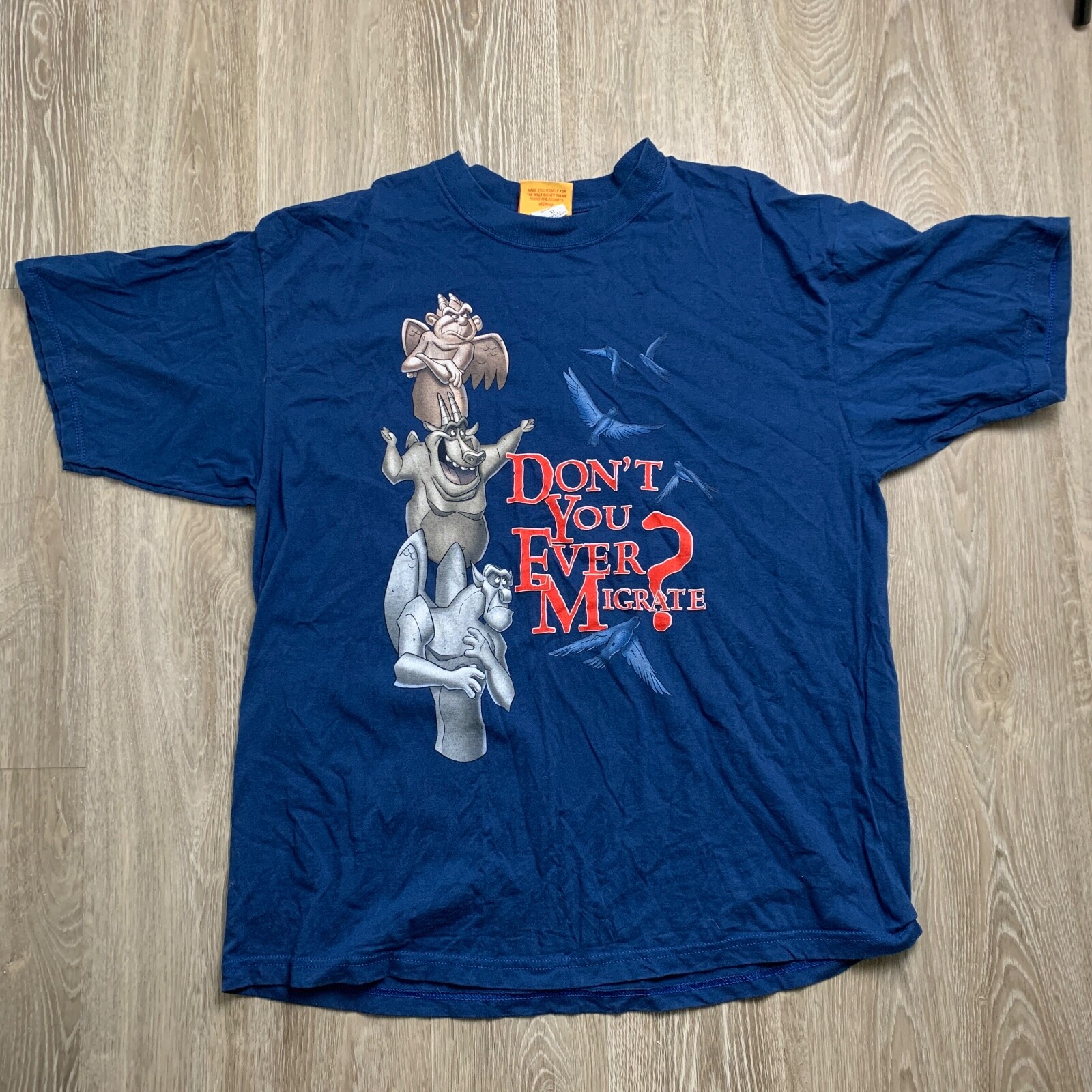 

Винтажная синяя футболка Disney Hunchback of Notre Dame 90s с рисунком Made USA Mens, Синий