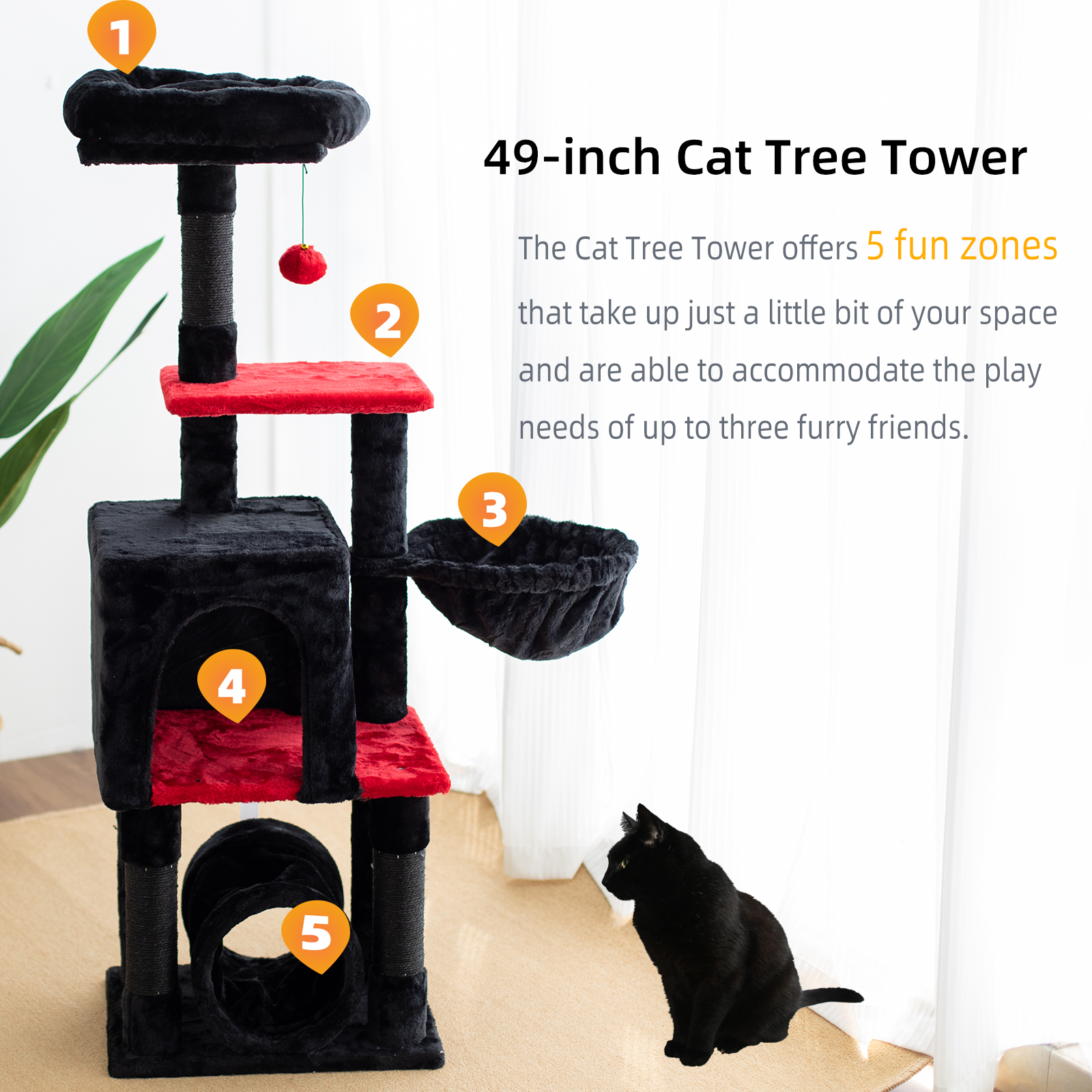 GOXIFACHOY Cat Tree Tower with Tunnel,Condo,Two Plush hanging ball,Large Cat Toy