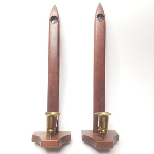 Wall Mount Shelf Candle Sticks Brass Vtg
