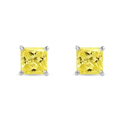 Pre-owned Shine Brite With A Diamond 4.5 Ct Princess Cut Canary Earrings Studs Real 14k White Gold Screw Back Martini