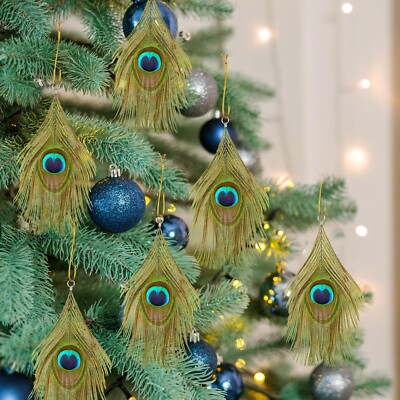 Syhood 12 Pcs Peacock Feather Ornaments Christmas Natural Peacock Bird Orname...