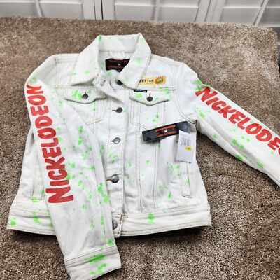 NWT Members Only Jacket Womens Med White Denim Nickelodeon Rugrats Trucker Coat