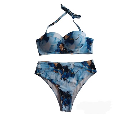Celestial Swimsuit Two Piece Bikini Plus Size 1X Blue/White Marble NEW -Push Up