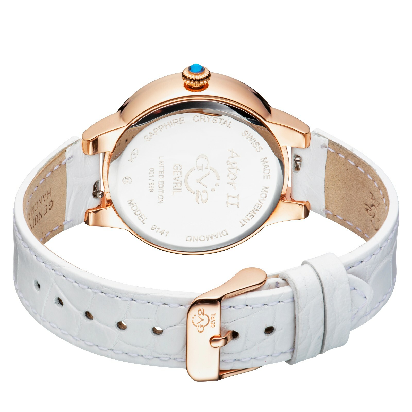 Pre-owned Gevril Gv2 By  Womens Astor Ii 9141-l2 Mop Dial Diamond White Leather Swiss Watch