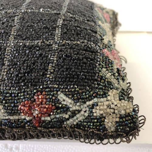 Antique Victorian Beaded Pin Cushion Jet Beads